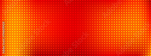 Red LED screen bg with yellow-orange diagonal gradient glow. Circle dot pixels, glitter, shimmer on panel texture. Vector grid. Stage backdrop for concert show tv display.