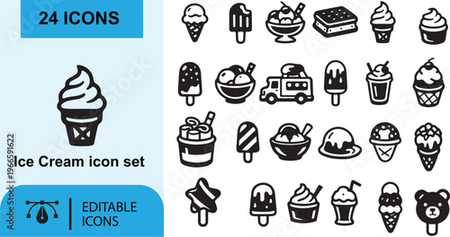 Set of colorful food vector icons featuring cake coffee sandwich pizza burger cupcake and other sweet bakery items in a simple cartoon style