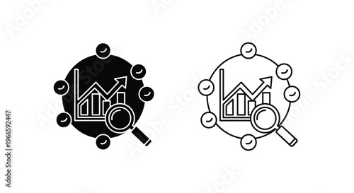 Business Analysis Growth Chart Magnifying Glass Icons Vector