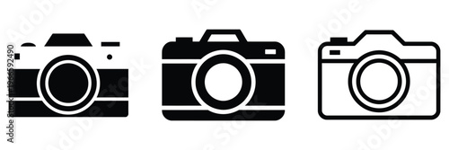 flat photo camera icons pack, photography device symbols, snapshot and media capture signs, simple modern vector illustration set.