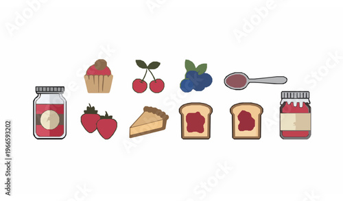 Modern jam and dessert line icon collection with cupcake berries pie and sweet food elements
