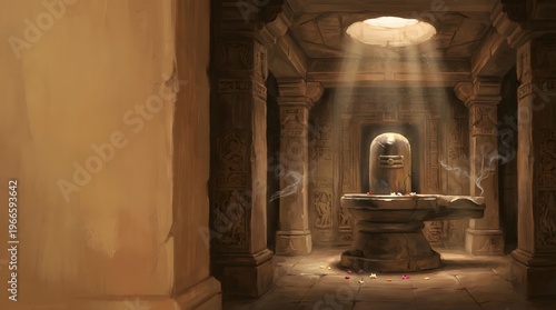 Ancient Shiva Linga in sacred temple, made by Ai