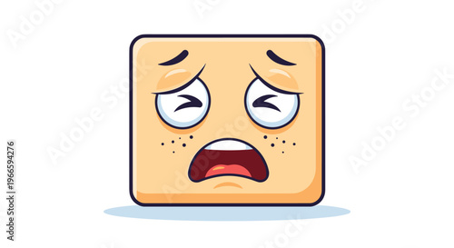 Simple square-shaped cartoon face with a sad crying expression closed eyes and mouth open in distress on a neutral background for icons.