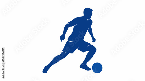 Dynamic blue silhouette of a male soccer player dribbling the ball