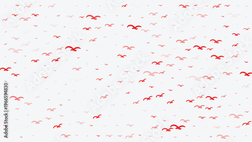 Minimal Flying Birds Seamless Pattern with Red Bird Silhouettes on White