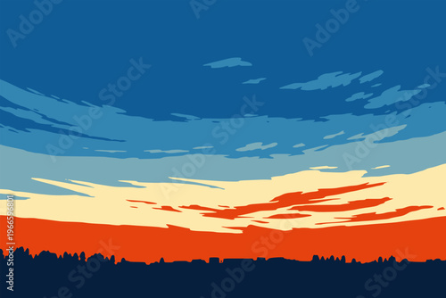 beautiful blue evening clear sky with home nature view landscape background flat color vector illustration template design