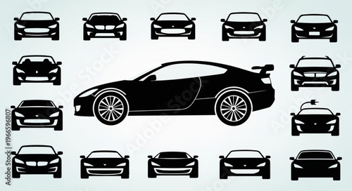 Car Silhouettes - Front, Side, and Perspective Views.