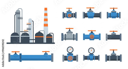 Oil Refinery and Pipeline Valves Illustration.