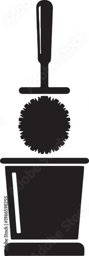 Black toilet brush icon with holder for bathroom cleaning maintenance.