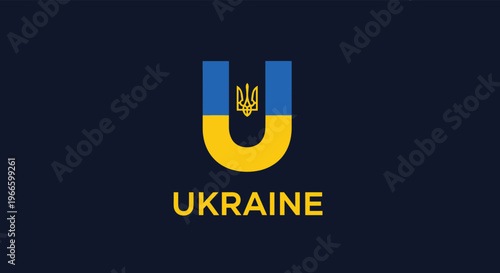 Symbolic logo for Ukraine featuring the letter U in blue and yellow flag colors with the national coat of arms in the center.