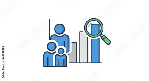 Demographic Analysis Illustration - People, Charts, and Magnifying Glass.