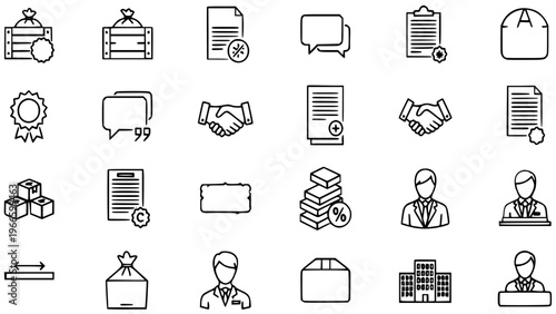 Business to business B2B vector line icons illustration wholesale transactions, procurement, agreement, negotiation, discount,  quotation, corporate buyer, delivery and supply chain management for web
