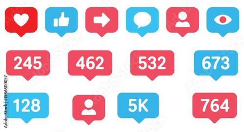 Social media notification icon collection showcasing clean alert graphics, bold message bubbles, and attention markers perfect for UI/UX projects, mobile applications, and online engagement