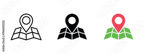 map pin icon, location marker and navigation map symbol,  navigation destination search and route planning concept, travel location sign, address direction and place finder pictogram, clean vector 