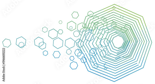 A modern vector graphic illustration of a stylized hexagonal design with a gradient color scheme