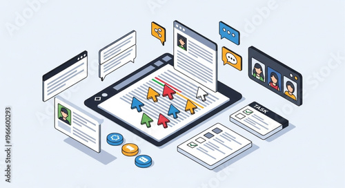 Isometric Online Tabletop Role-Playing Game Interface Illustration.