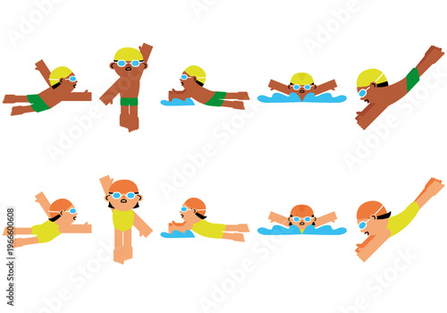 Swimming-Poses-Set-Freestyle-Backstroke-Breaststroke-and-Diving