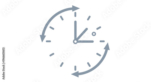 A minimalist vector graphic of a clock with rotating arrows indicating time cycles