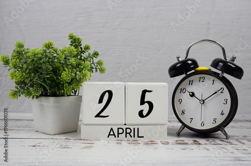 Wooden Calendar Showing the Date of April 25th. Day 25 of April month
