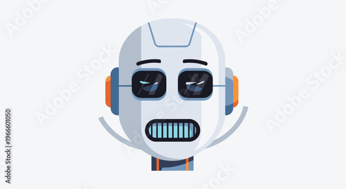 A futuristic robot head with a white and blue design and orange accents on a transparent background
