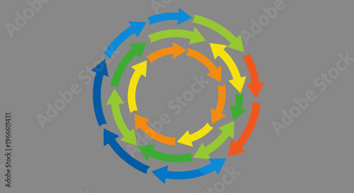 A colorful circular arrow design representing continuous improvement and cyclical progress in a modern flat style