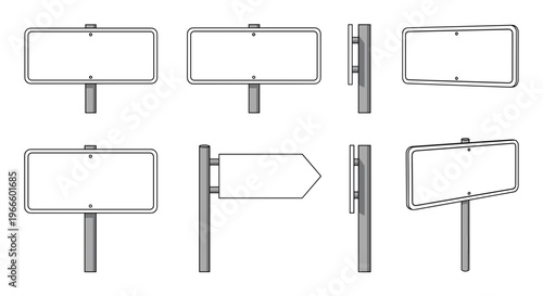A set of blank signboard icons in various orientations and styles for design and directional use