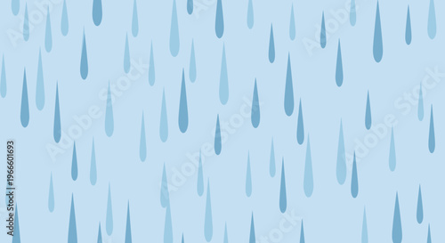 A minimalist vector graphic illustration of blue raindrops falling on a light blue background