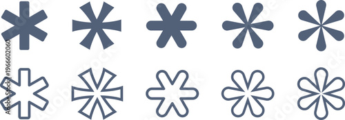 色んな形の6本の線でできたアスタリスクマークの素材セット