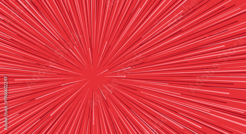 A vibrant red vector graphic illustration with dynamic lines radiating from the center