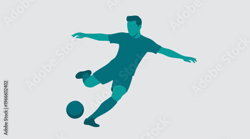 Stylized male soccer player illustration kicking a football
