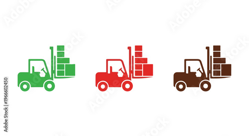 Forklifts with colored boxes on pallets for warehouse logistics and transportation