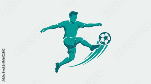 Stylized soccer player kicking a football with dynamic motion lines