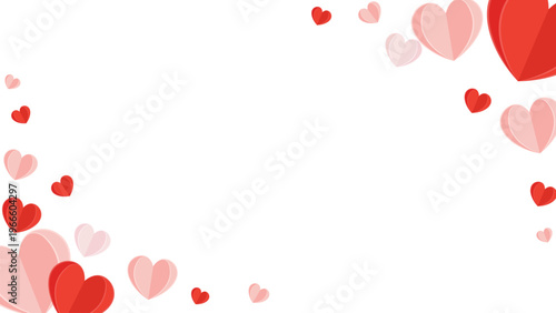A festive vector background featuring a delicate border of paper cut style hearts in shades of red and pink, perfect for Valentine's Day, Mother's Day, weddings, and romantic greeting card designs.