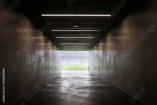 Football Players Tunnel Interior – Clean Architectural View Toward Field, No Logos or People