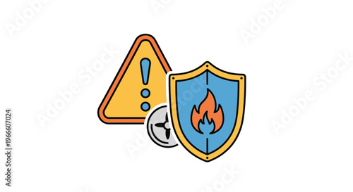 Fire shield and warning icon representing safety and protection against hazards