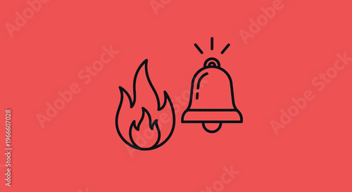 Fire Alert Icon with Bell Notification for Emergency Warnings