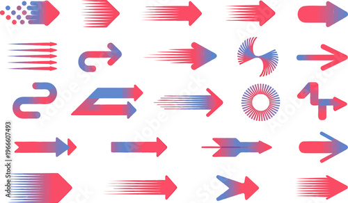 a set of vibrant arrows in various styles and designs, pointing to the right, ideal for use in graphic design, presentations, and digital media