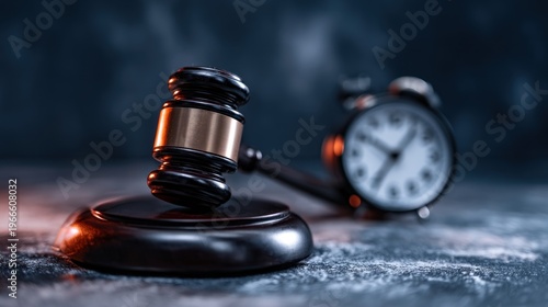 Gavel and clock representing law justice and time sensitive decisions