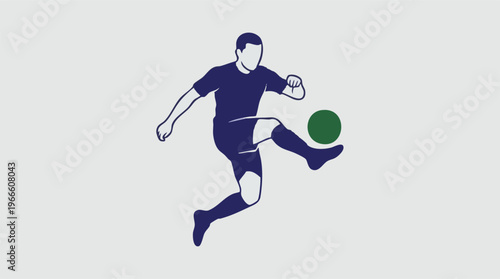 Minimalist illustration of a soccer player kicking a football