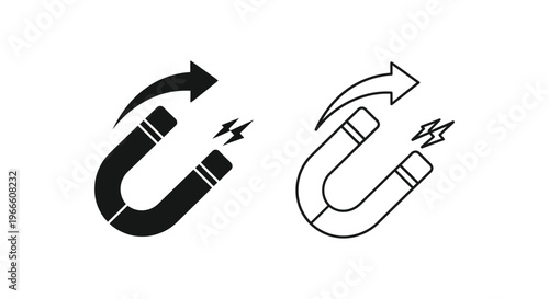 Magnet Attracting and Repelling Icons Vector