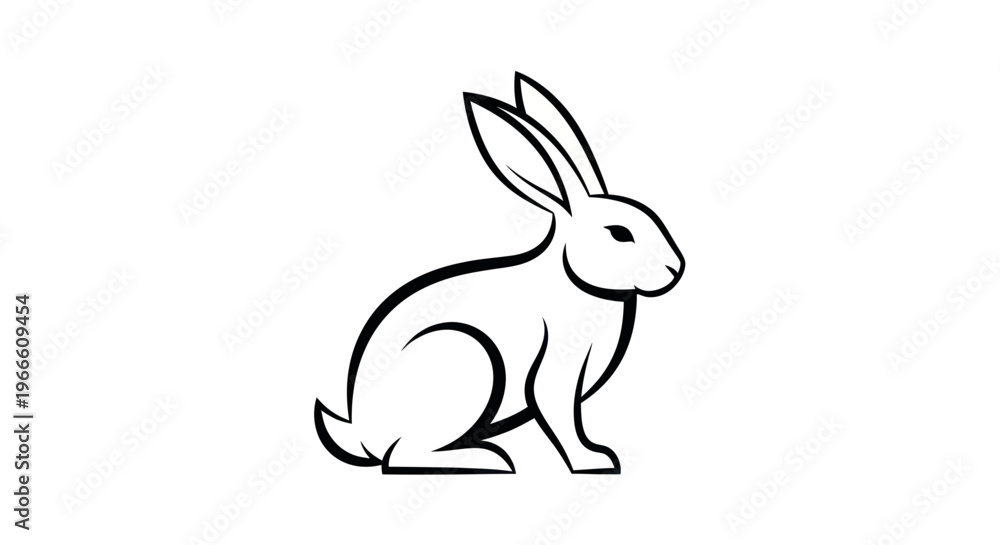 Obraz premium Black and white illustration of a rabbit sitting isolated on white background