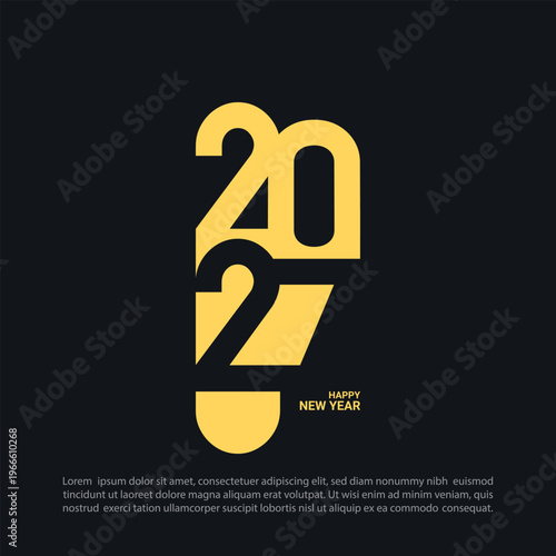 Striking for 2027 with large yellow numerals stacked vertically against a dark charcoal background, accompanied by the text happy new year in a smaller font