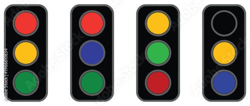 Traffic icons featuring classic traffic lights and road sign elements, providing clear transportation symbols ideal for maps, driving instruction materials