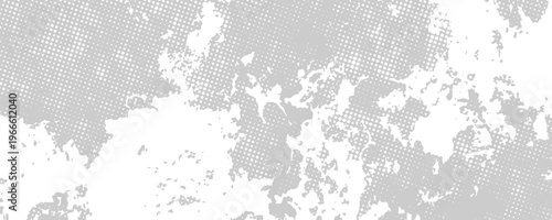 Grungy urban style background with gray paint blots and white halftone overlay.