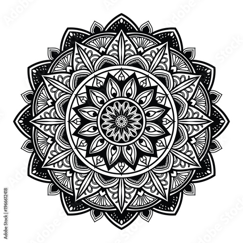 Black and White Floral Mandala Ornament