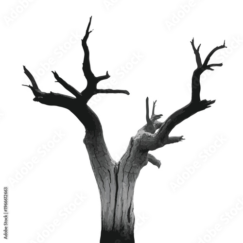 Dead Tree Trunk Silhouette Isolated on White Background – Dry Leafless Tree Concept Vector