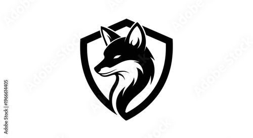 Black fox head in a shield shape icon logo design on white background