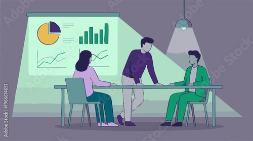 Business team analyzing data during presentation with charts and graphs