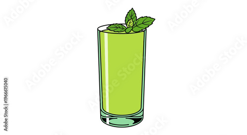 Invigorating Green Drink Illustration in a Tall Glass, Garnished with Fresh Mint, Evoking Healthy Refreshment and Natural Vitality