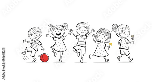 Children Playing and Dancing Together in a Line.
